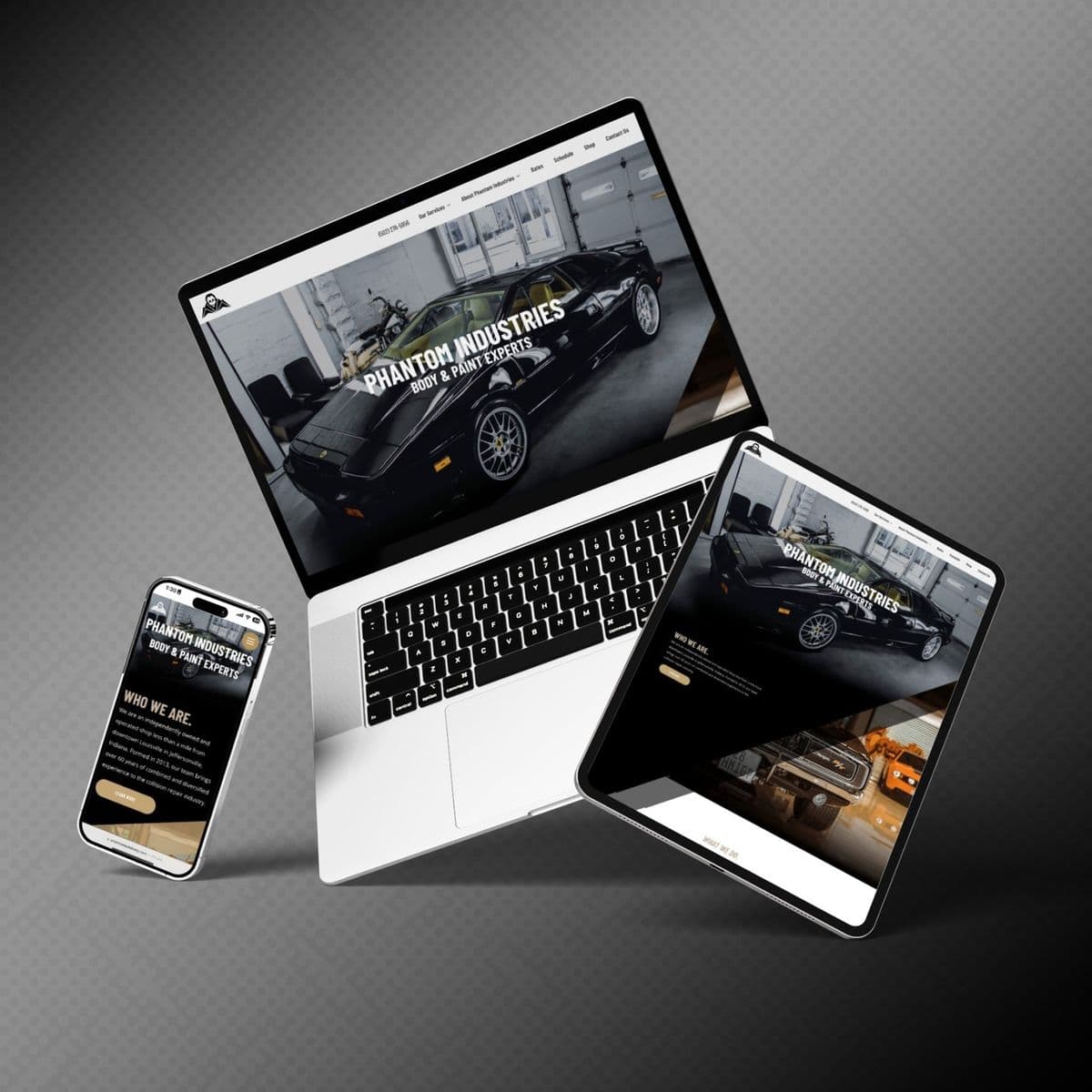 A product build shown across laptop, tablet, and phone